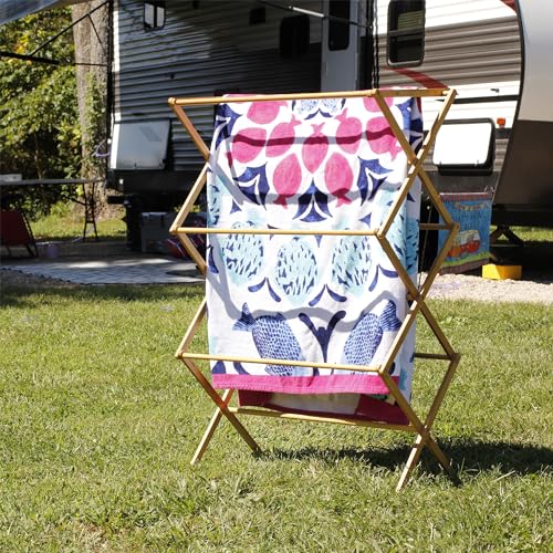 Household Essentials Bamboo Folding Clothes Drying Rack, Upscale Laundry Rack with 11 Dowels, Environmentally Friendly, Stable Frame, Shelf for Drying Flat - color: Natural Bamboo