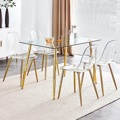 Baysitone Clear Dining Chairs Set of 4, Modern Kitchen Chairs with Transparent Seat, Acrylic Accent Side Chairs with Plating Metal Legs for Dining Room, Kitchen, Living Room with Gold - color: Golden, size: Set of 4