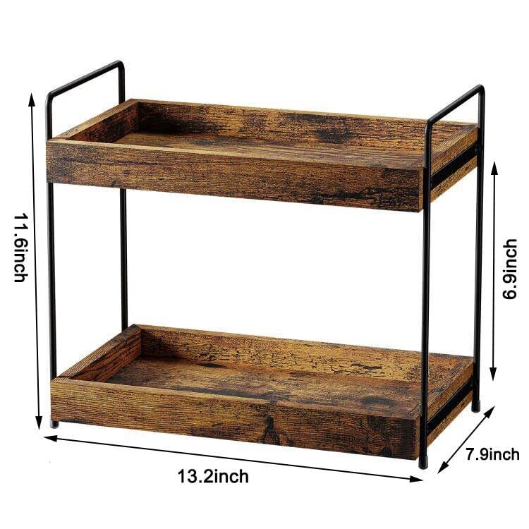 2-Tier Wood Bathroom Counter Organizer, Kitchen Spice Rack | Multi-Use Storage Shelf, Holds Toiletries, Cosmetics, Perfume And Seasoning, Fits Vanity And Countertops - size: 2 Tier