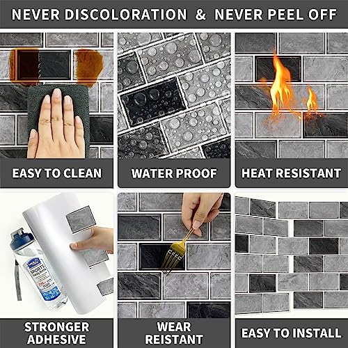 URCOLOR 10-Sheet Peel and Stick Backsplash for Kitchen,12"x12" Self Adhesive Wall Tiles Stick on Back Splashes for Bathroom Gray Marble Look - color: Gray Marble