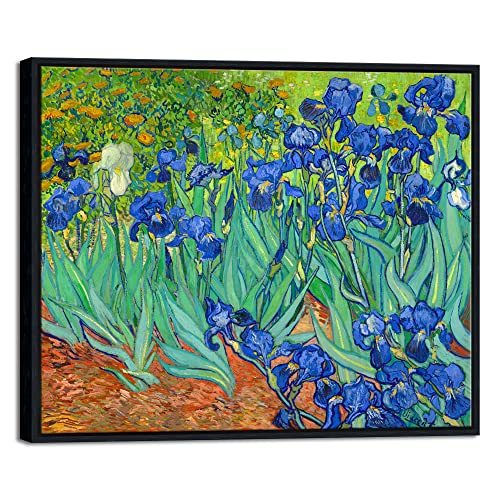 Wieco Art Black Framed Wall Art Irises by Van Gogh Famous Flowers Oil Paintings Reproduction Canvas Prints Modern Canvas Prints Artwork Pictures on Canvas Wall Art for Wall Decor - size: 24"L x 20"W