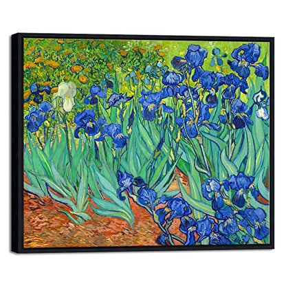 Wieco Art Black Framed Wall Art Irises by Van Gogh Famous Flowers Oil Paintings Reproduction Canvas Prints Modern Canvas Prints Artwork Pictures on Canvas Wall Art for Wall Decor - size: 24"L x 20"W