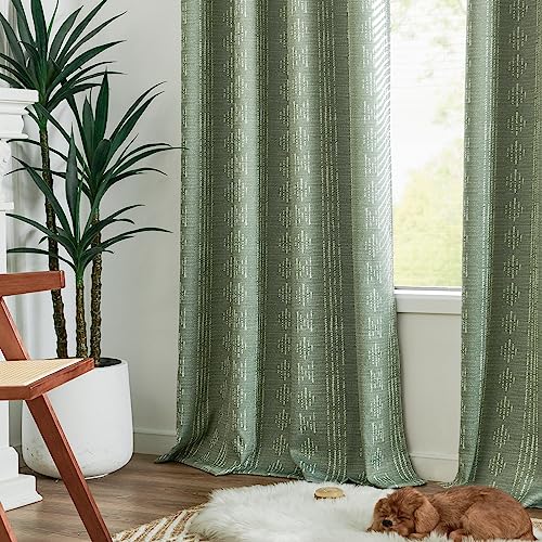 jinchan Boho Blackout Curtains 63 Inch Length for Bedroom Living Room | White on Sage Green Geometric Printed Grommet Curtains Room Darkening Thermal Insulated Window Treatments 2 Panels - color: Boho | White on Sage Green, size: 52"W x 63"L (Pack of 2)