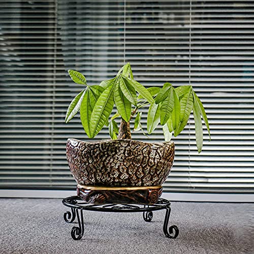 NSYOOMH 2 pack 10" Rustproof Black Metal Plant Stands Heavy Duty Plants Holder Outdoor Indoor, Round Wrought Iron Sturdy Flower Planter Pot Stand, Corner Gardening Inside Potted Plant Risers - 10Inch