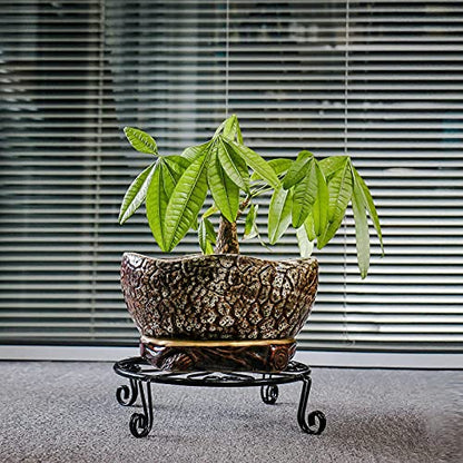 NSYOOMH 2 pack 10" Rustproof Black Metal Plant Stands Heavy Duty Plants Holder Outdoor Indoor, Round Wrought Iron Sturdy Flower Planter Pot Stand, Corner Gardening Inside Potted Plant Risers - 10Inch