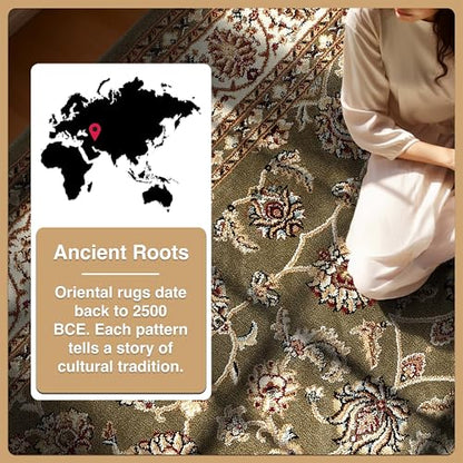 Well Woven Barclay Collection Sarouk Green 5 ft Round Rug - for Living Room, Bedroom, and Dining Room - color: Green, size: 5'3" (Round)