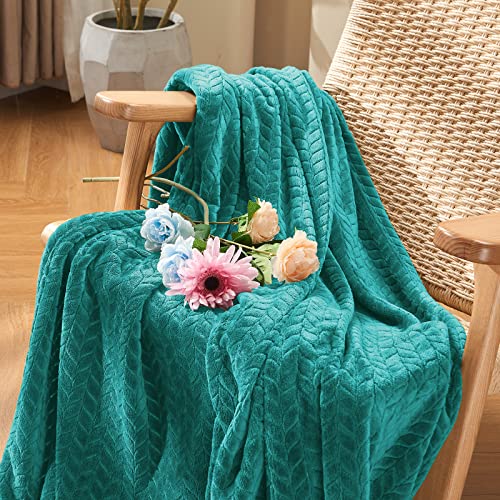 inhand Teal Fleece Twin Blanket, Super Soft Flannel Cozy Blankets for Adults, Lightweight Leaves Pattern Fuzzy Blanket for Couch Sofa Bed Office, Warm Plush Blankets for All Season, 60x90 Inches - color: Teal, size: Twin/Twin XL-60x90 IN