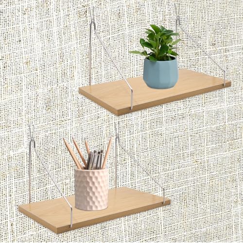 SnowTing 2 Set Fabric Wall Cubicle Shelf with Hooks, Wall Mounted Wooden Floating Storage Shelf for Fabric Panel in Kitchen, Bedroom, Living Room, Office Desk, 11.8 x 5.9 x 0.47 Inch - color: Wood