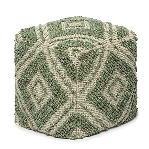 · REDEARTH · Pouf with Filler Cube Bean Bag Pouffe - Solitaire Lozenge Kiwi | 100% Cotton; 17.5"x17.5"x17.5"; Storage Cube, Doubles as Footrest; Boho Decor for Living Room, Bedroom, Nursery, Kidsroom - color: Solitaire Lozenge Kiwi With Filler