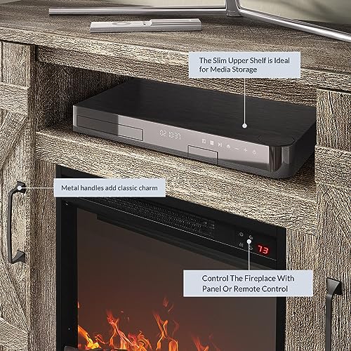 BELLEZE 47" TV Stand with 18" Electric Fireplace Heater & Media Entertainment Center Console Table for TV up to 50" with Open Storage Shelves & Cabinets - Veropeso (Ashland Pine) - color: Ashland Pine, style: 47" TV Stand/W 18" Fireplace
