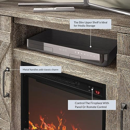BELLEZE 47" TV Stand with 18" Electric Fireplace Heater & Media Entertainment Center Console Table for TV up to 50" with Open Storage Shelves & Cabinets - Veropeso (Ashland Pine) - color: Ashland Pine, style: 47" TV Stand/W 18" Fireplace