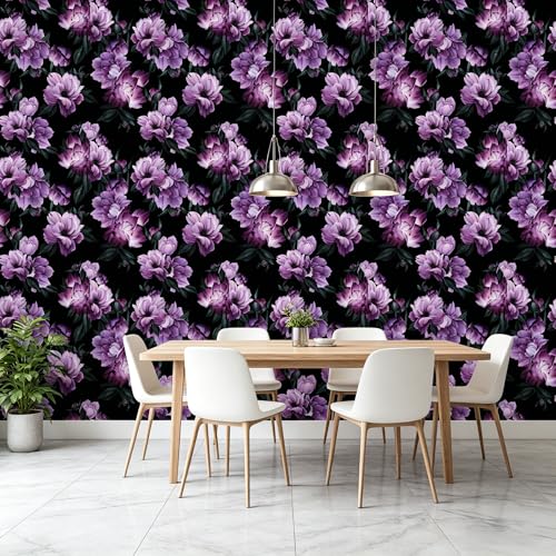 Purple Flowers Peel and Stick self Adhesive Wallpaper Floral - 96''x32'' - color: X12, size: 32" x 96"