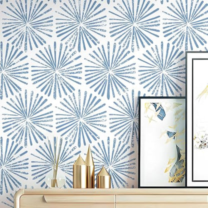 Safiyya Wallpaper Peel and Stick Blue and White Contact Paper 590"x17.3" Modern Boho Geometric Wall Paper Waterproof Self Adhesive Removable Vinyl Wallpaper for Bathroom Bedroom - color: Blue, size: 17.3" x 590"