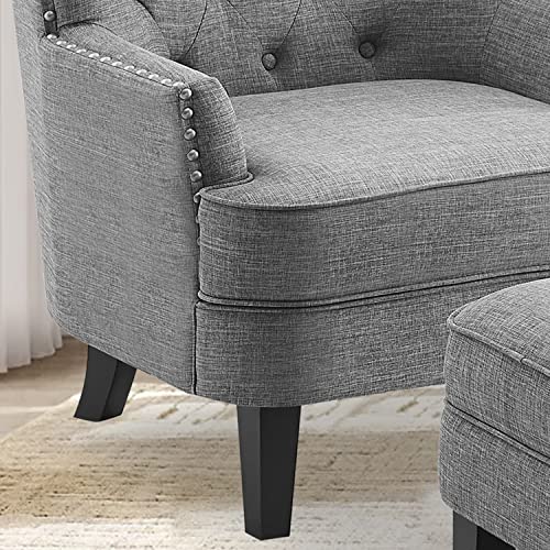 Rosevera Accent Chair with Ottoman Set - Mid-Century Modern Upholstered Armchair for Living Room or Bedroom - Comfy Reading Chair with Footrest, Small Accent Chair -Grey - color: Linen Grey With Ottoman