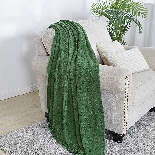 BOURINA Green Throw Blanket 60x80 Inch Boho Knitted Soft Throw Sofa Blanket | Knitted Throw Blanket 60x80 Inches, Soft Lightweight Boho Weave Throw Decorative Couch Blanket for Living Room Bedroom Chair - color: Green, size: 60"x80"