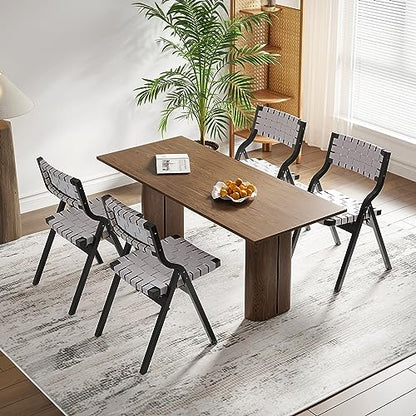 Wood Folding Chairs, Foldable Chairs Wooden Indoor Stackable Dining Chairs for Kitchen & Dining Room Chair Woven Seat & Webbing Back, Dining Chair Set of 2 - color: Light Gray/Black, Pu Leather