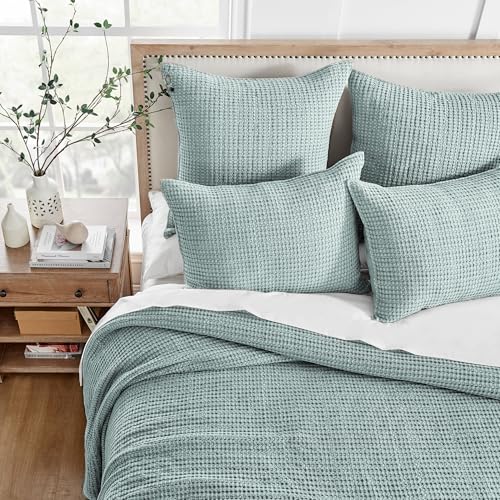 Levtex Home Mills Waffle Twin Bedspread Set (84x104in) with 1 Pillow Sham (26x20in) - Spa - Cotton Waffle Twin Size Bedspread Set - Lightweight, Soft, Pre-Washed - color: Spa, size: Twin Bedspread