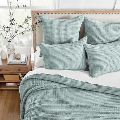 Levtex Home Mills Waffle Twin Bedspread Set (84x104in) with 1 Pillow Sham (26x20in) - Spa - Cotton Waffle Twin Size Bedspread Set - Lightweight, Soft, Pre-Washed - color: Spa, size: Twin Bedspread