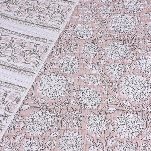 Levtex Home Adare Blush Quilted Throw - (50x60in.) - Floral - Blush White - Reversible - Cotton - color: Blush