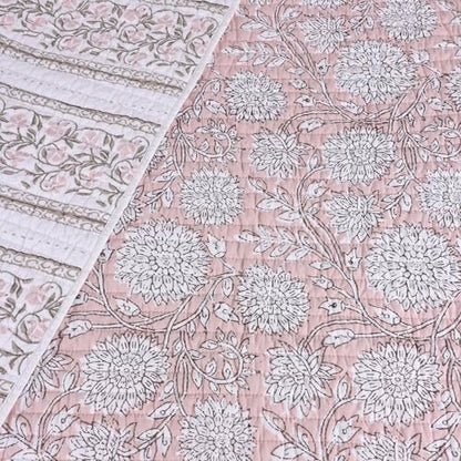 Levtex Home Adare Blush Quilted Throw - (50x60in.) - Floral - Blush White - Reversible - Cotton - color: Blush