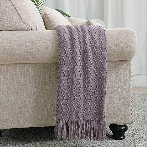 BOURINA Dark Lavender Throw Blanket 50x90 Inch Knit Soft Throw Bed Blanket | Knitted Throw Blanket 50x90 Inches, Soft Lightweight Boho Weave Throw Decorative Couch Blanket for Living Room Bed Runner - color: Dark Lavender, size: 50"x90"