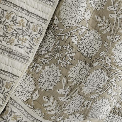 Levtex Home - Adare Taupe - Throw - Bordered Floral - Taupe, Grey and Cream -Quilted Throw (50x60in.) - Cotton - color: Taupe