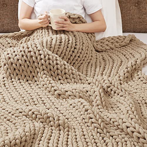 Madison Park Chunky Double Knit All Season Throw Blanket, 50 x 60, Tan | Ultra Soft, Acrylic, Cozy Warmth for Sofa or Bed, Lightweight, Boho, OEKO-TEX Certified - color: Tan