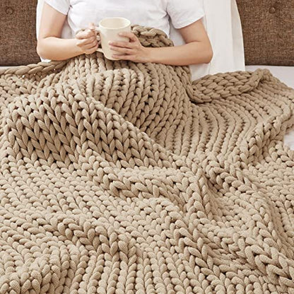 Madison Park Chunky Double Knit All Season Throw Blanket, 50 x 60, Tan | Ultra Soft, Acrylic, Cozy Warmth for Sofa or Bed, Lightweight, Boho, OEKO-TEX Certified - color: Tan