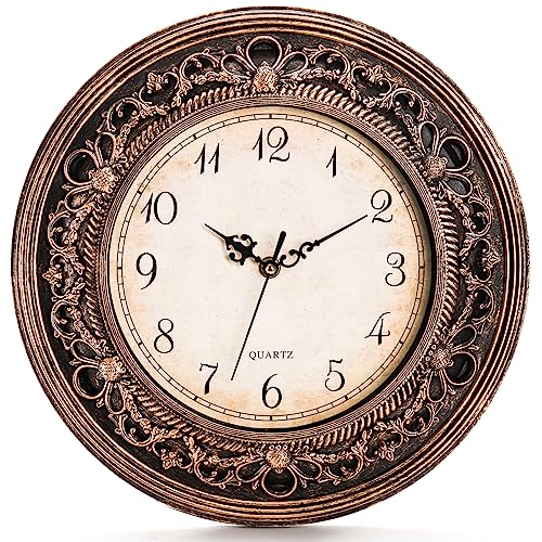 Pumtus Plastic Silent Wall Clock, 13 Inch Vintage Battery Operated Wall Clocks, Large Decorative Round Living Room Clock, Non-Ticking Retro Analog Clocks for Bathroom, Office, Kitchen, School - size: 12.9 Inch