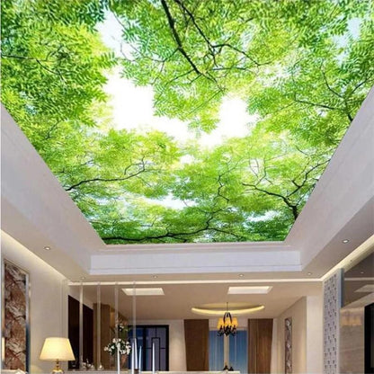 Custom Ceiling Wallpaper 3D Murals Sky Tree Zenith Mural | Clouds Mural Ceiling Non Peel and Stick Wallpaper, Size Silk Fabric 78" W x 55" H - color: Mural 09, size: 78" x 55"