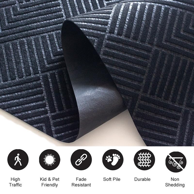 Runner Rug Non Slip, 1FT x 10FT Hallway Entryway Area Rug Indoor Outdoor Rubber Back Carpet Mat for Kitchen Laundry Room Foyer Balcony Living Room, Black Stripe