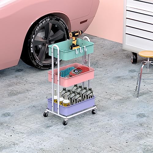 Simple Houseware 3-Tier Heavy Duty Metal Utility Rolling Cart, Multicolor - color: Muticolor