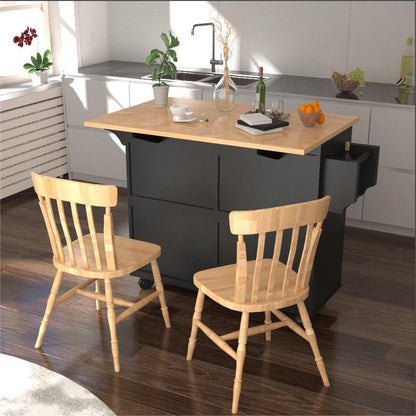 51 Kitchen Island Cart with Drop Leaf Breakfast Bar, Rolling Mobile Kitchen Island Table on Wheels with Storage Cabinet, Drawer, Spice/Towel Rack, Black - size: 51.2 Inch