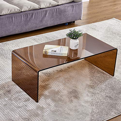 Premium Tempered Glass Coffee Table,Small Modern Coffee Table for Living Room,Match Well with Rug (Brown, 39.4"x19.7"x13.8") - color: Brown