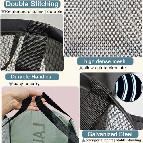 Collapsible Mesh Pop Up Laundry Hamper 2Pack Foldable Laundry Basket for clothing, stuffed animals, towels, for Laundry Room, Dorm, Apartment (Black+Grey) - color: Black + Grey