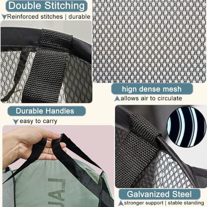 Collapsible Mesh Pop Up Laundry Hamper 2Pack Foldable Laundry Basket for clothing, stuffed animals, towels, for Laundry Room, Dorm, Apartment (Black+Grey) - color: Black + Grey