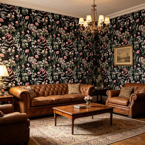 Black Flowers Peel and Stick self Adhesive Wallpaper Floral - 128''x32'' - color: X16, size: 128"x32"