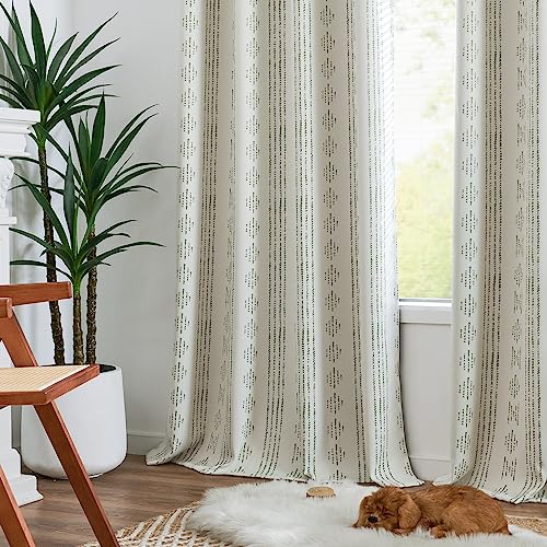jinchan Boho Blackout Curtains 63 Inch Length for Bedroom Living Room | Sage Green on Beige Geometric Printed Grommet Curtains Room Darkening Thermal Insulated Window Treatments 2 Panels - color: Boho | Sage Green on Beige, size: 52"W x 63"L (Pack of 2)