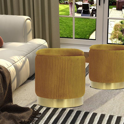 YYW HOME Round Ottoman with Storage Set of 2 Green Velvet Vanity Stool | Removable Lid, Gold and Green Ottoman,Hidden Storage Stool, Small Coffee Table for Living Room,Nest Packing, Assembly Free - color: Yellow