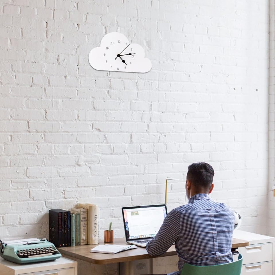 Healifty Nordic-Style Cloud-Shaped Desktop Clock White, Silent Battery-Operated Bedroom and Home Clock for Nightstand and Tabletop Decor
