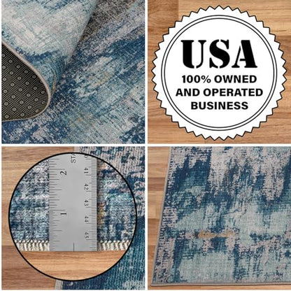 ReaLife Machine Washable Area Rug Runner - Living Room Bedroom Bathroom Kitchen Entryway Office - Padded Low Pile Stain Resistant Premium - Modern Abstract Colorful - ASA - Blue 2'6" x 6' - color: Abstract Modern - Blue, size: 2'6" x 6' (Rectangular)
