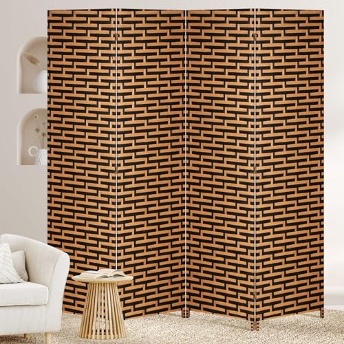 BLKMTY Room Divider, 6ft Folding Privacy Screens, Wall Divider Portable Room Seperating Freestanding Wood Screen, 4 Panels Hand-Woven Design Screen Double Hinged Dividers for Bedroom, Stack - color: Stack