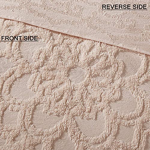 Madison Park Laetitia Lightweight 100% Cotton Quilt Set, Breathable Chenille Tufted, Shabby Chic Boho Medallion Design, Sham, Floral Blush w/ Tassels, Full/Queen (90 in x 90 in) 3 Piece | Lightweight Bedding Set, Shabby Chic, Boho, Medallion, Floral, Mach