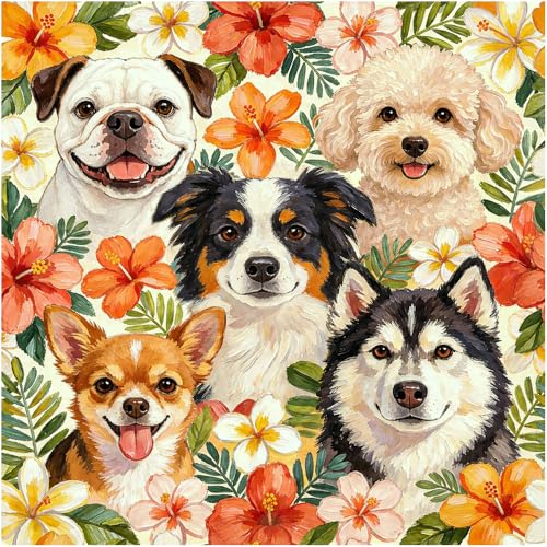 Peel and Stick Wallpaper Floral Puppy Wallpaper | Renter Friendly, Removable, Textured, Stick On, Waterproof, Vintage, Floral Dog Contact Paper for Kitchen, 17.5 x 118 in - color: Orange
