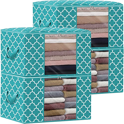 Storage Bags 100L 4Pack Clothes Organization and Storage Containers | Large Blanketfor Bedding, Comforters, Foldable Organizer with Reinforced Handle, Clear Window, Sturdy Zippers, Green - color: Green, size: 4 x 100L