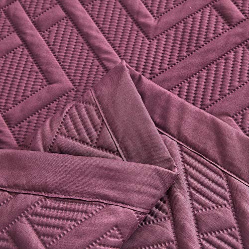 CHIXIN Quilt Queen Size - Geometric Pattern Bedspread Coverlet Set - Modern & Contemporary Style Bedding Cover, Ultrasonic Quilting, Reversible, Lightweight, 4 Piece, Burgundy & Wisteria - color: 1- Wisteria, size: Full/Queen(90"x92")