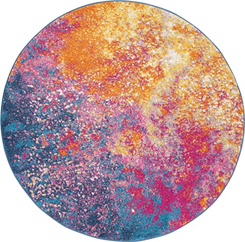 Nourison Home Passion 4' x Round Multicolor Fabric Modern Area Rug (4' Round) - color: Sunburst, size: 4' (Round)