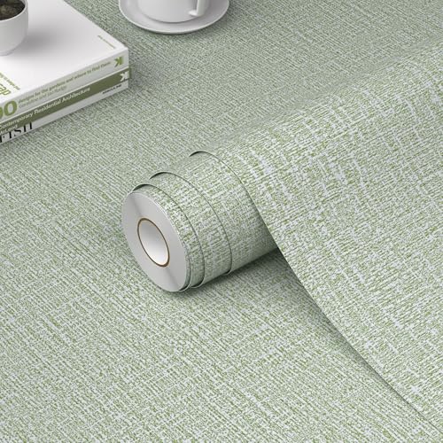 WADILE Grasscloth Peel and Stick Wallpaper 15.7in x 78.7in Light Green | Textured contact paper, Faux linen, Vinyl material, Cabinets, Self adhesive - color: Light Green, size: 15.7" x 78.7"