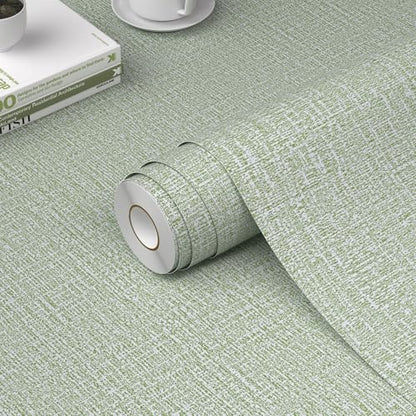WADILE Grasscloth Peel and Stick Wallpaper 15.7in x 78.7in Light Green | Textured contact paper, Faux linen, Vinyl material, Cabinets, Self adhesive - color: Light Green, size: 15.7" x 78.7"