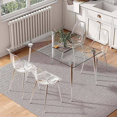 Baysitone Clear Dining Chairs Set of 8, Modern Kitchen Chairs with Transparent Seat, Acrylic Accent Side Chairs with Plating Metal Legs for Dining Room, Kitchen, Living Room with Silver - color: Silver, size: Set of 8